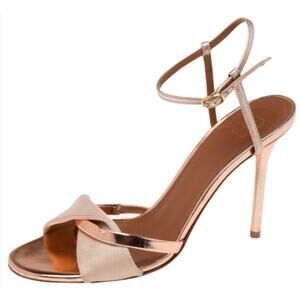 Malone Souliers Rose Gold Metallic Sandals Leather Italy Stiletto Heel 40.5 10.5